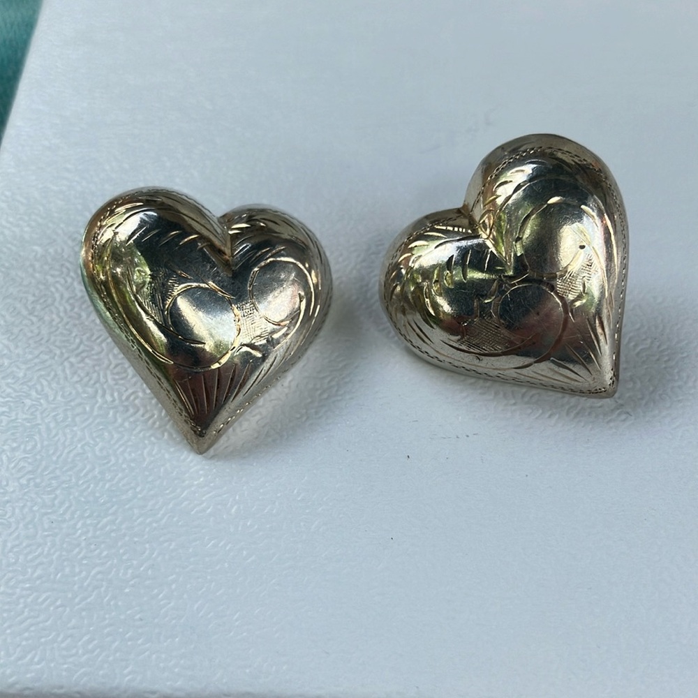 Large Sterling Silver Etched Heart Post Earrings
